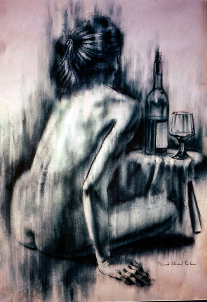 Nude at wine table